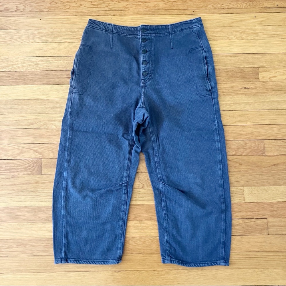 We The Free People Grey Button Fly City Wide Leg Barrel Crop Jeans 32